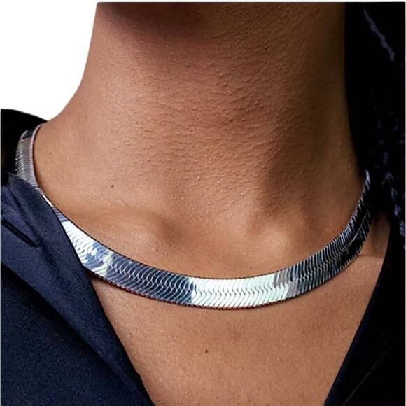 Stampd Jewelry - Sterling Silver 10mm Herringbone Necklace, Flat, Snake Unisex